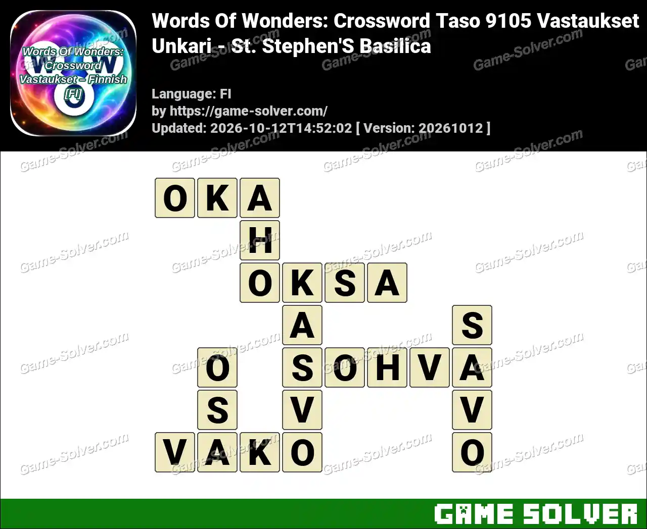 Words Of Wonders: Crossword Taso 9105 Vastaukset – Unkari – St. Stephen’S Basilica